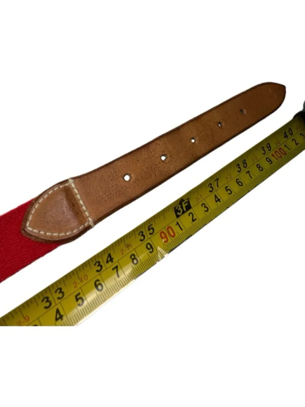 Polo Ralph Lauren Red Made in England Canvas with Leather Tabs Slim Belt 37 XL